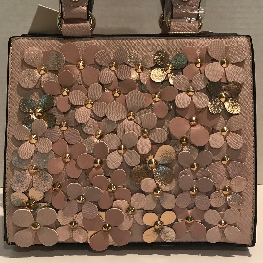 Floral Embellished Blush Pink Vegan Leather Bag - Picture 2 of 7